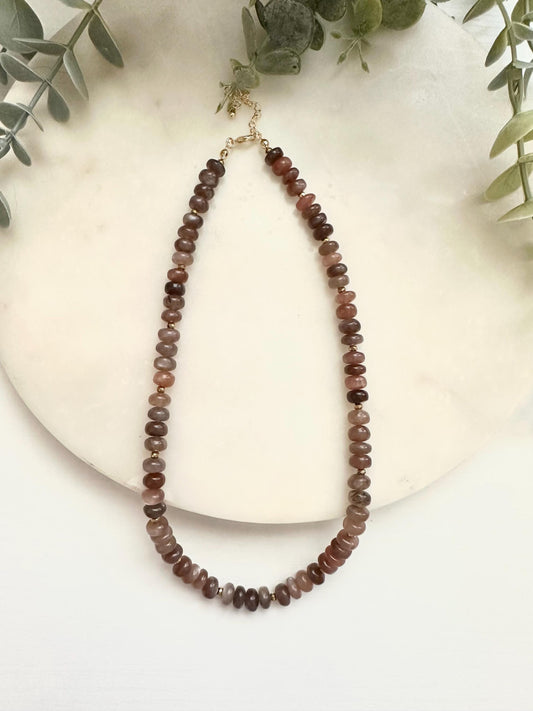 Chocolate Moonstone Necklace | Brown Gemstone Necklace | Gold Filled Jewelry