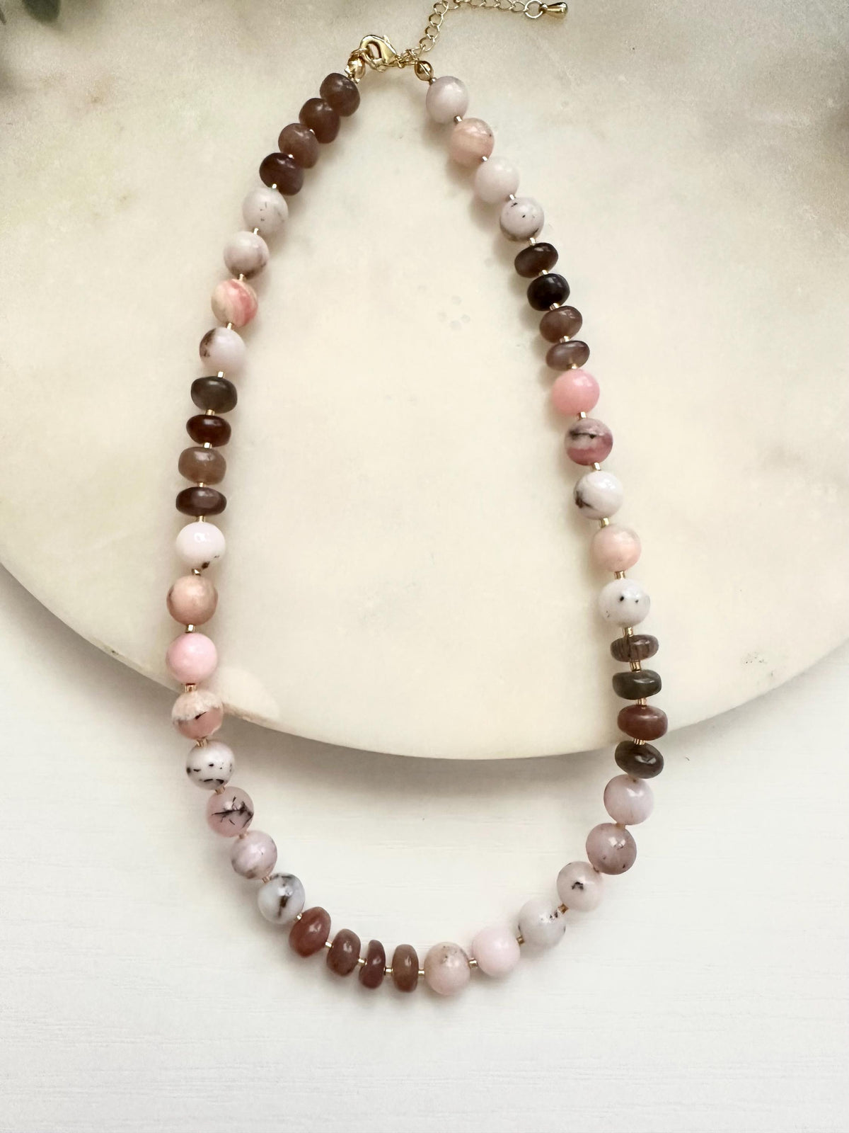 Pink Opal & Chocolate Moonstone Necklace | Blush Brown Gemstone Necklace | Gold Filled Jewelry