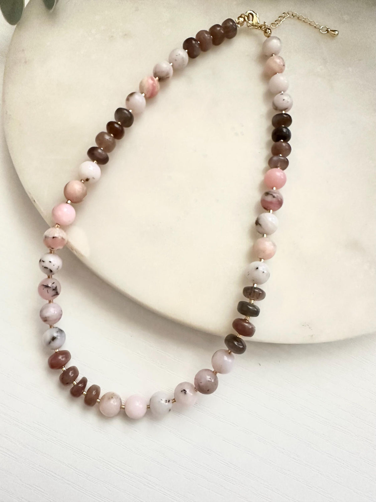 Pink Opal & Chocolate Moonstone Necklace | Blush Brown Gemstone Necklace | Gold Filled Jewelry