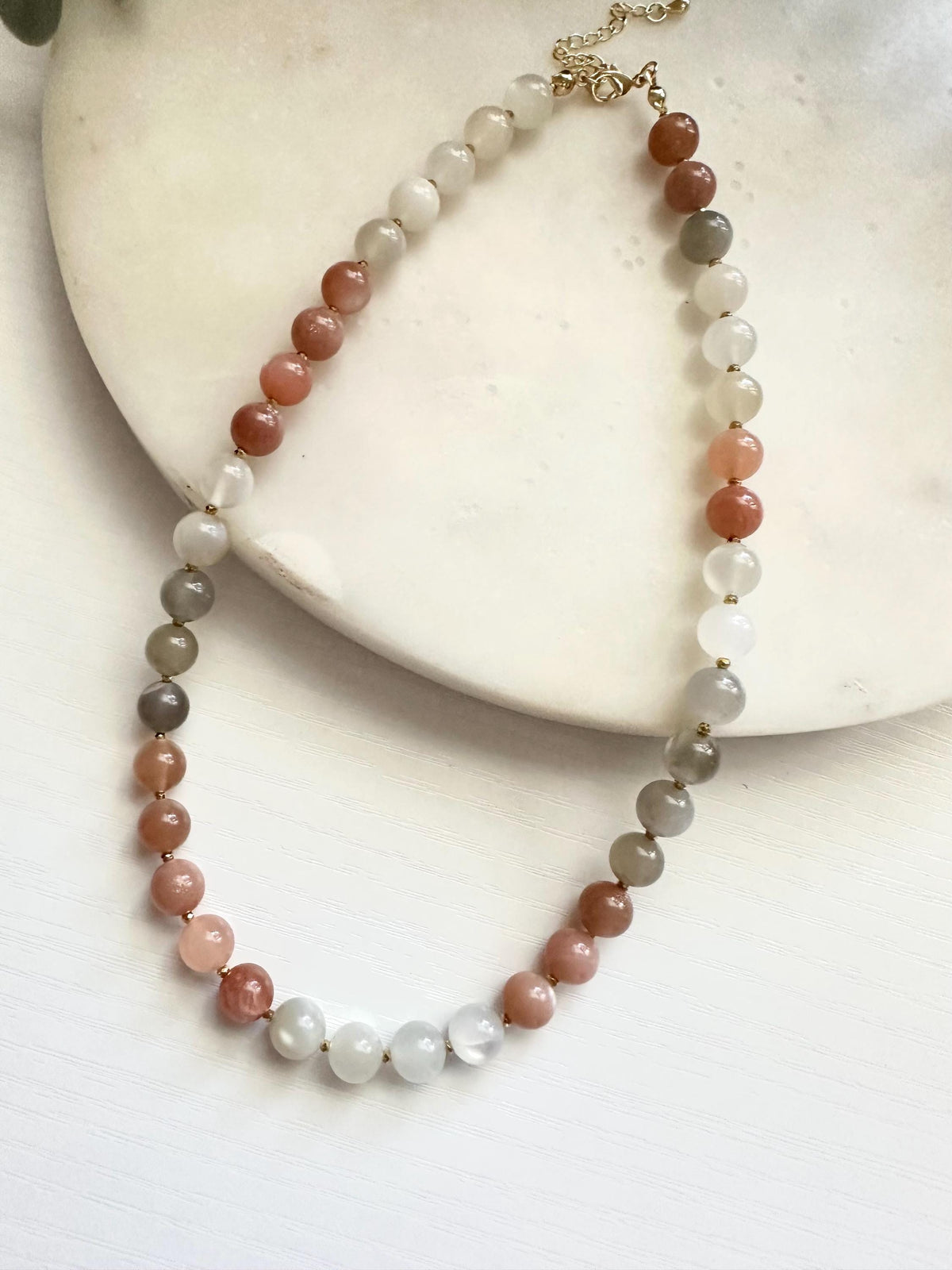 Multi Moonstone Necklace | Peach Gray & White Moonstone | Gold Filled Gemstone Necklace