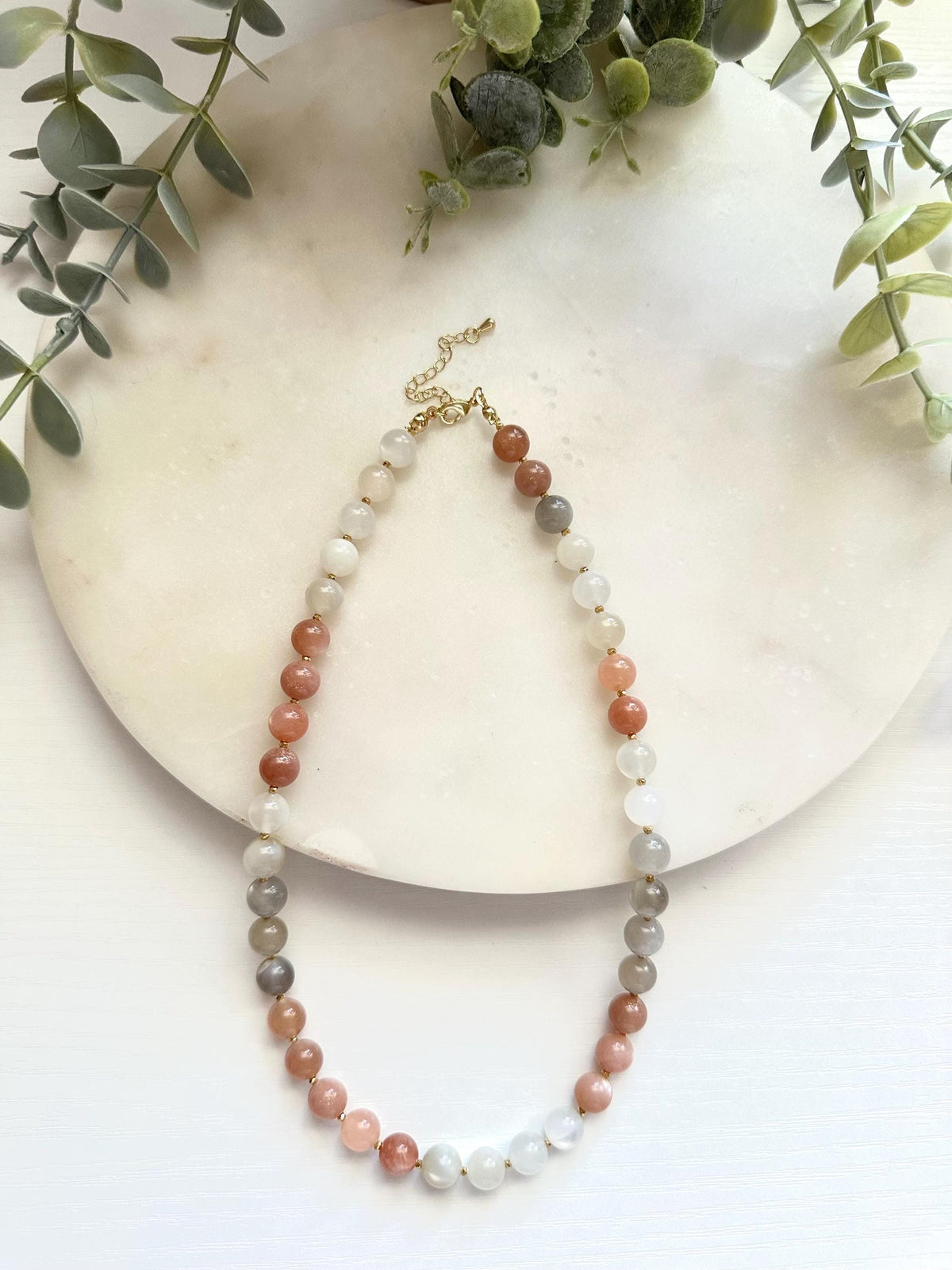 Multi Moonstone Necklace | Peach Gray & White Moonstone | Gold Filled Gemstone Necklace