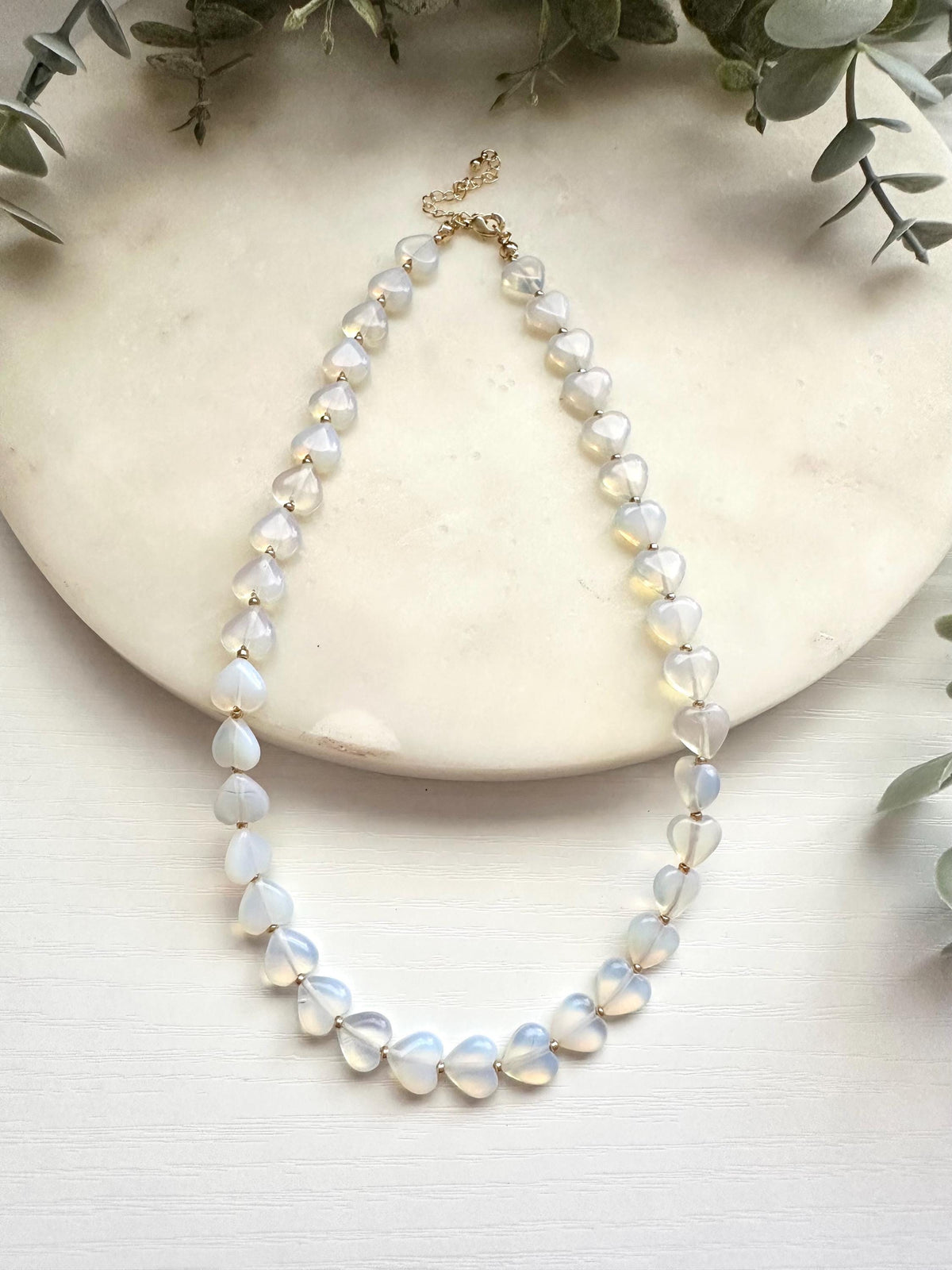 Opalite Heart Beaded Necklace -Gift-Heart Necklace-Summer Necklace