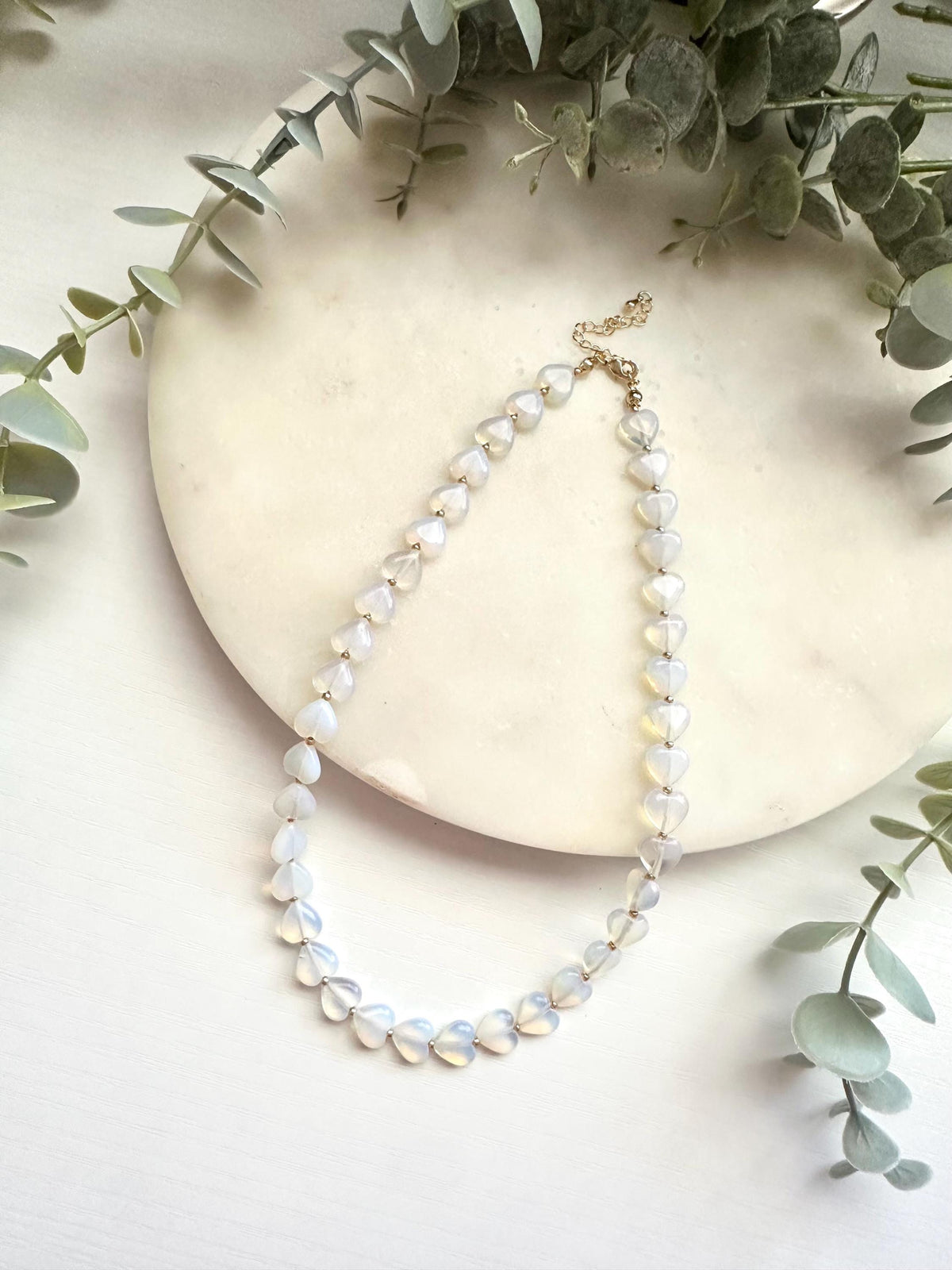 Opalite Heart Beaded Necklace -Gift-Heart Necklace-Summer Necklace