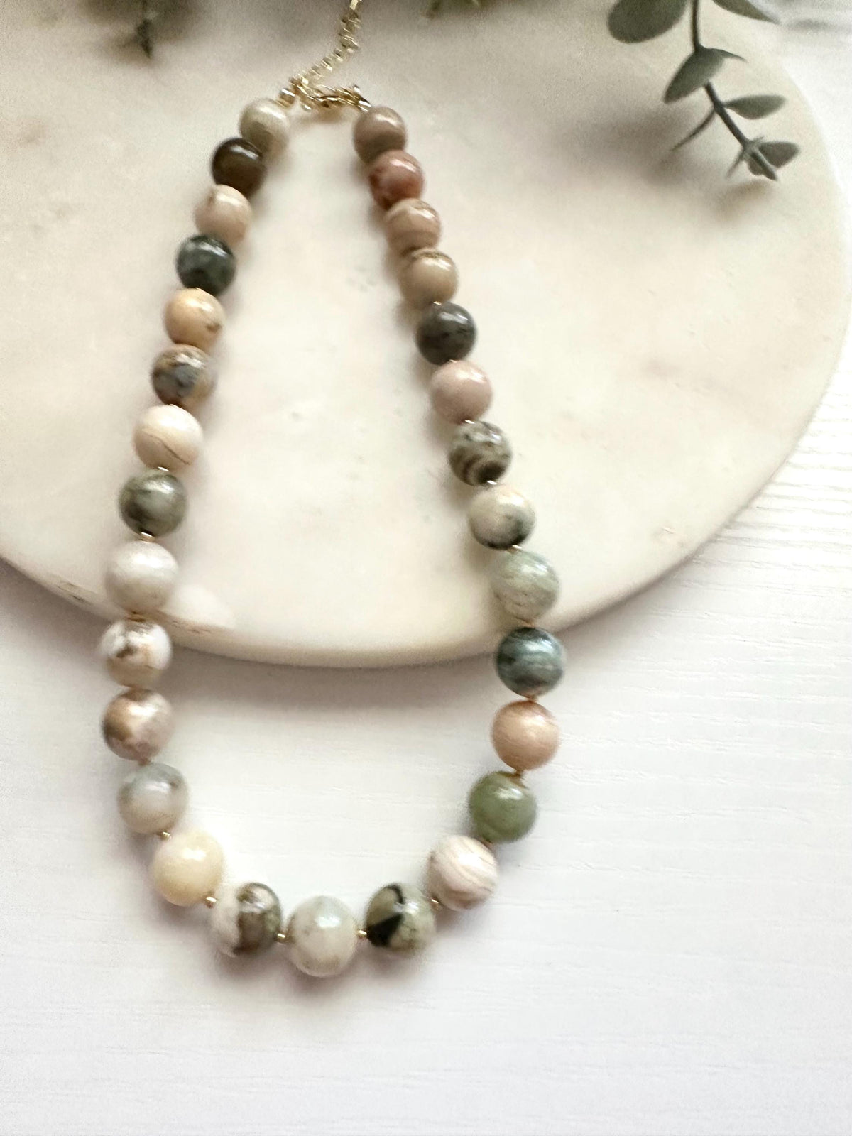 Romanian Agate Necklace | 12mm Natural Gemstone Necklace | Gold Filled Jewelry