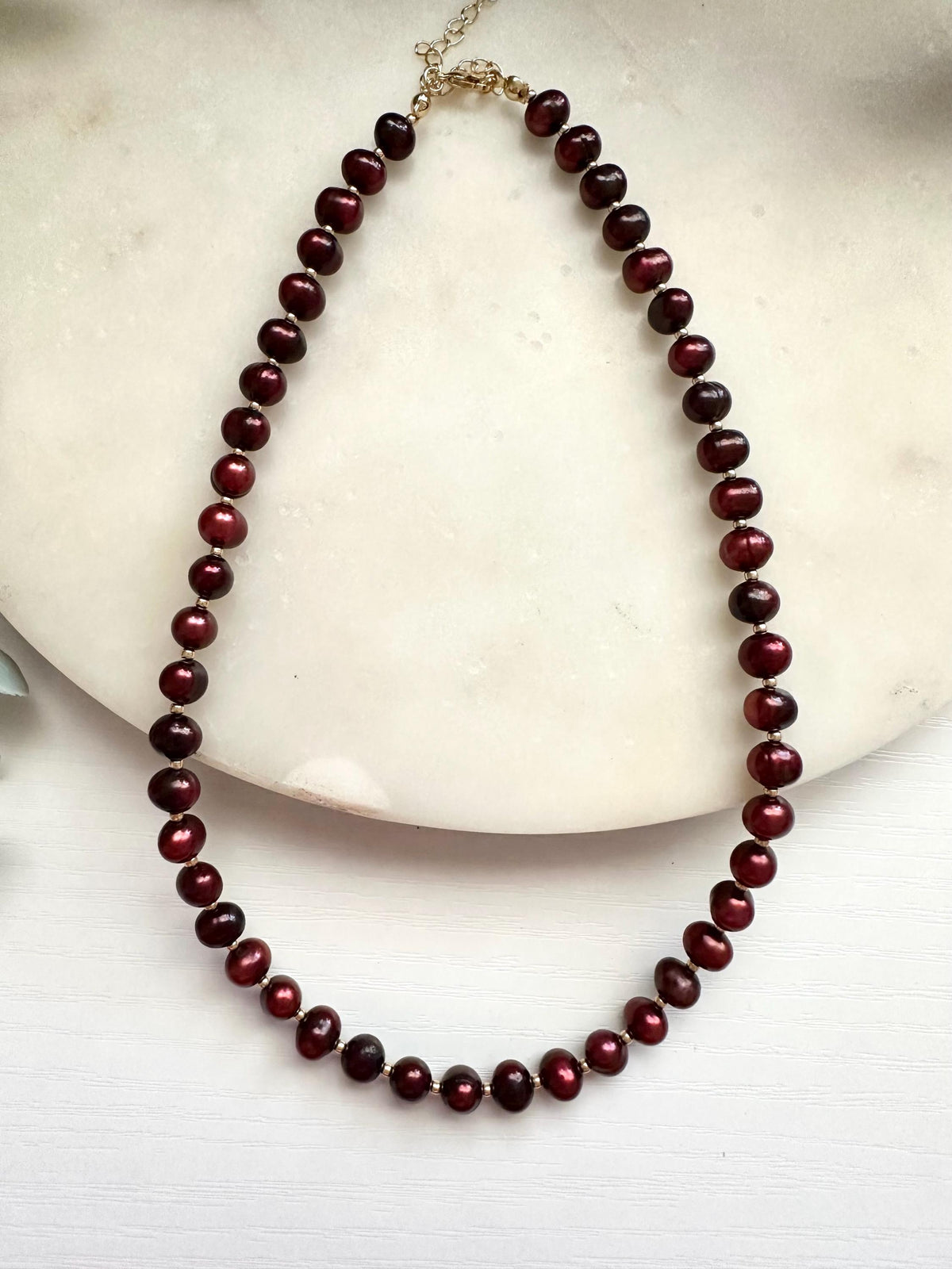 Cranberry Red Freshwater Pearl Necklace | 7mm Dyed Pearl Necklace | Gold Filled Jewelry