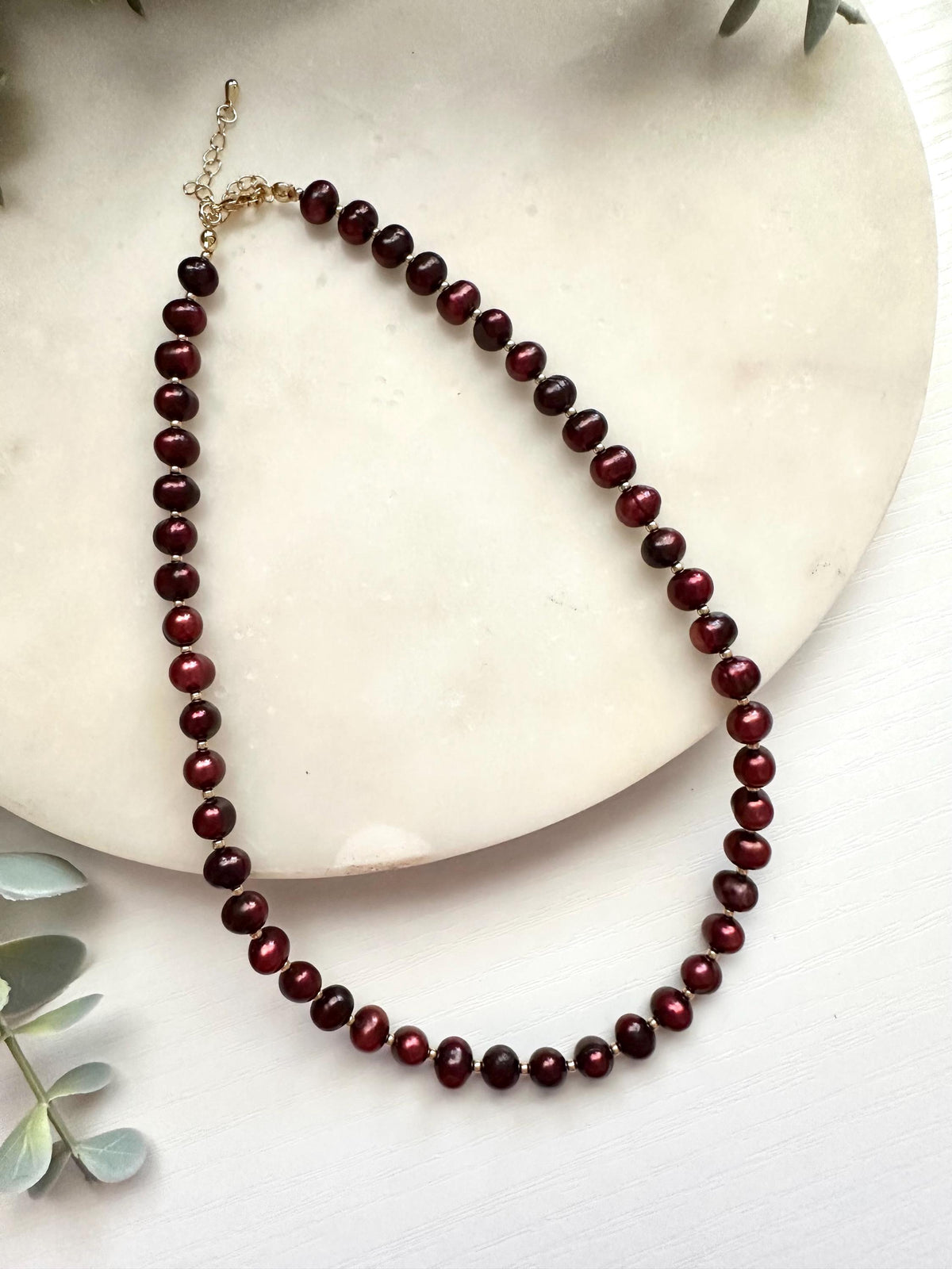 Cranberry Red Freshwater Pearl Necklace | 7mm Dyed Pearl Necklace | Gold Filled Jewelry