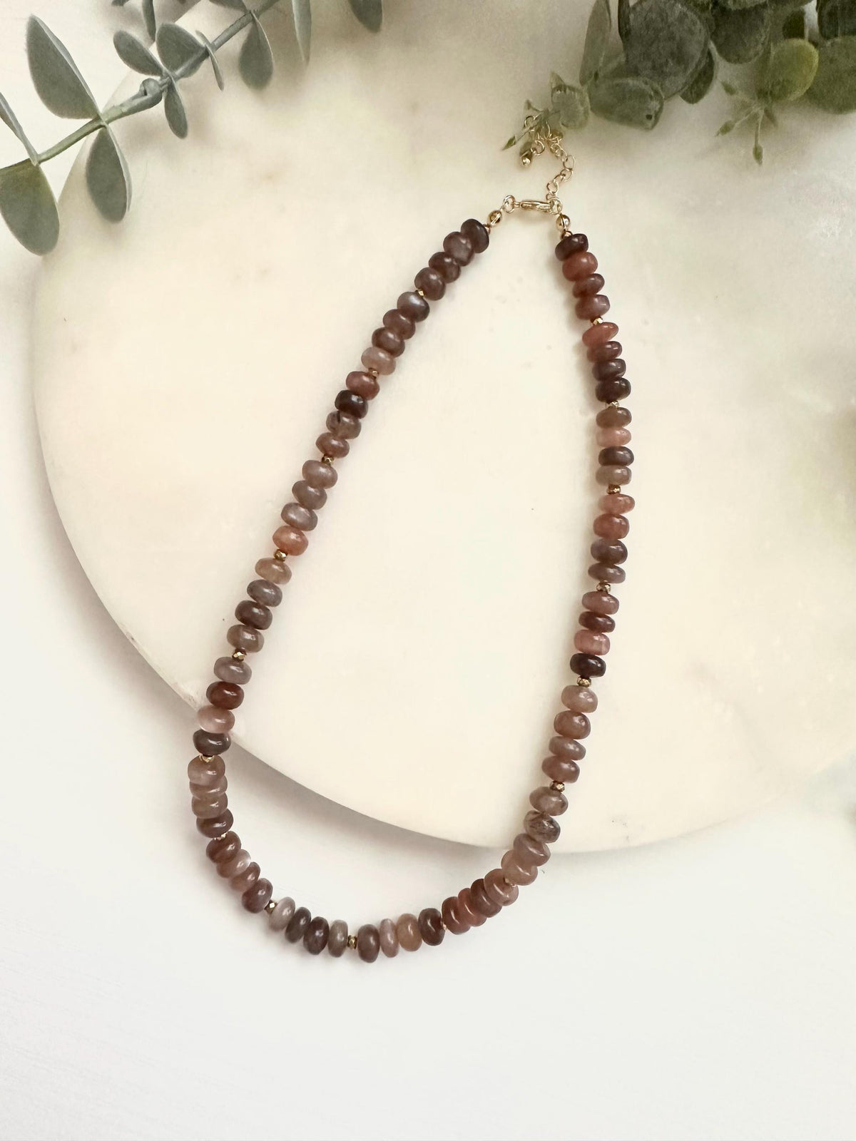 Chocolate Moonstone Necklace | Brown Gemstone Necklace | Gold Filled Jewelry