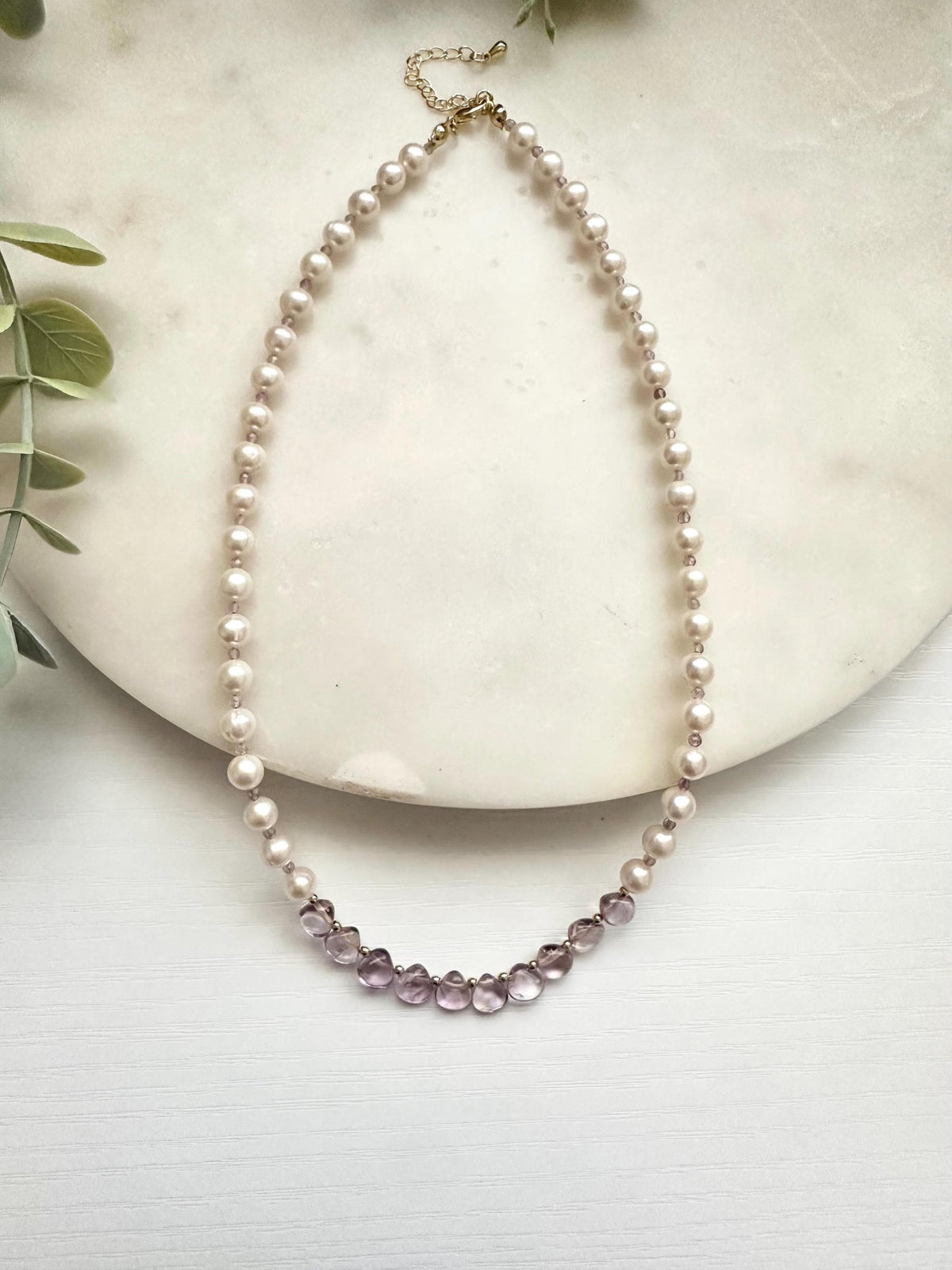 Freshwater Pearl & Pink Amethyst Necklace | Gold Filled Lavender Gemstone Necklace