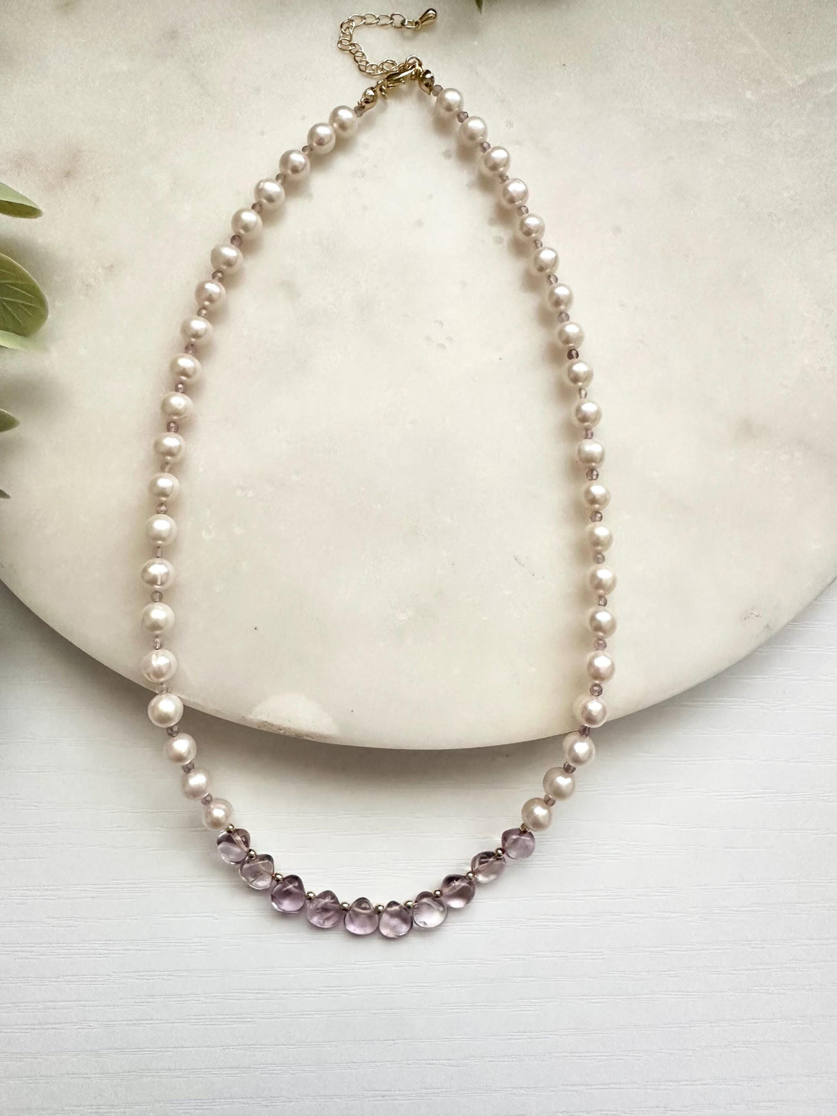 Freshwater Pearl & Pink Amethyst Necklace | Gold Filled Lavender Gemstone Necklace