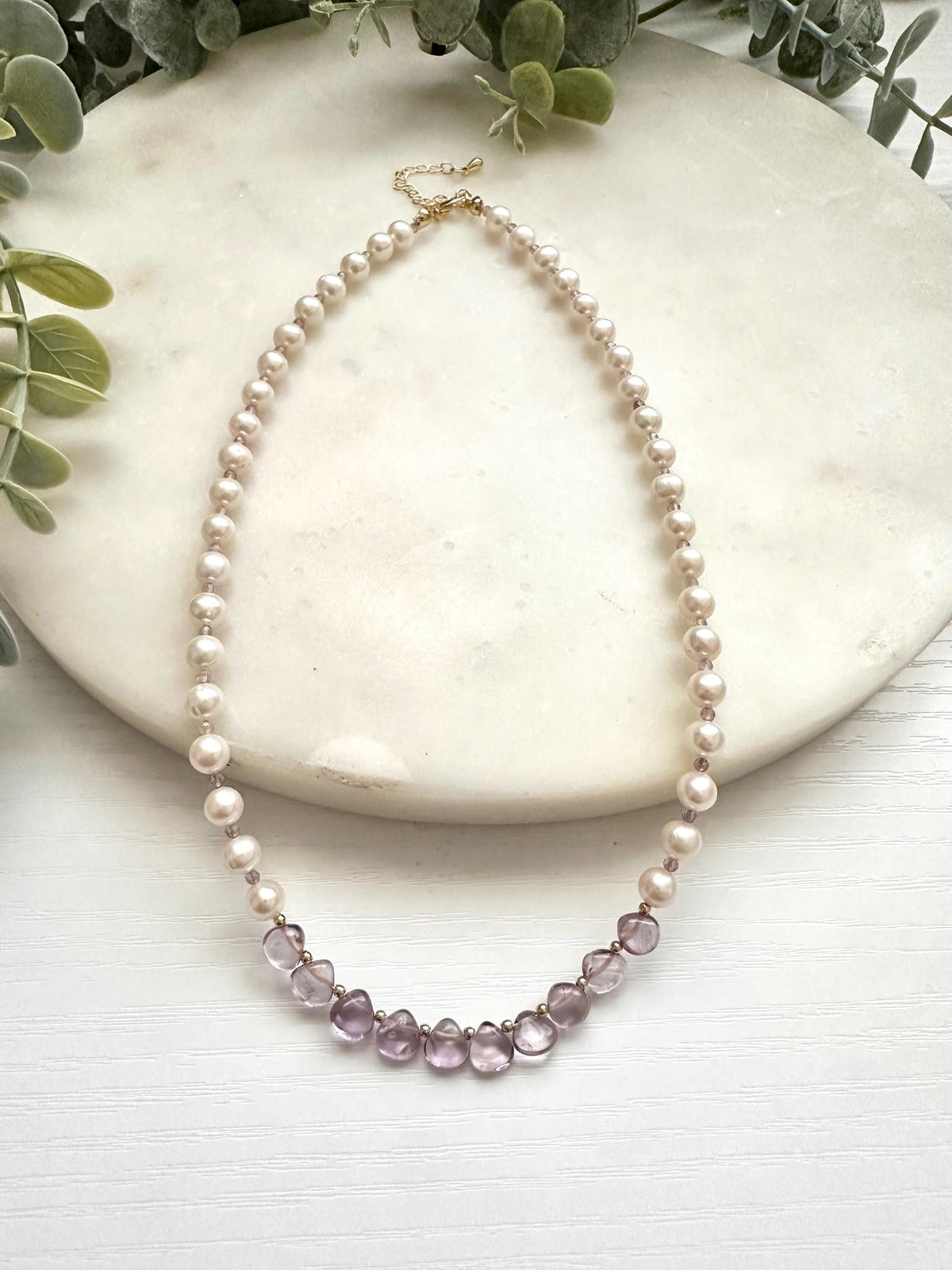 Freshwater Pearl & Pink Amethyst Necklace | Gold Filled Lavender Gemstone Necklace