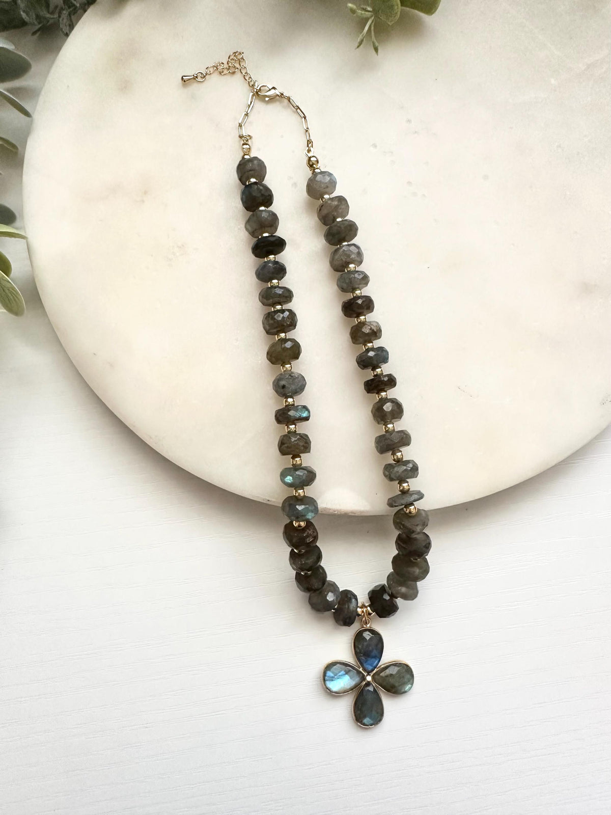 Labradorite Flower Necklace | Faceted Labradorite & Gold Filled Paperclip Chain Necklace