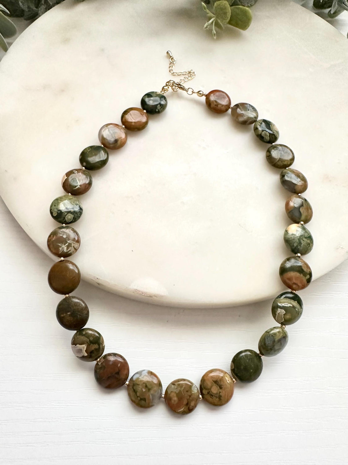 Rhyolite Coin Necklace | 14mm Natural Gemstone Necklace | Gold Filled Jewelry