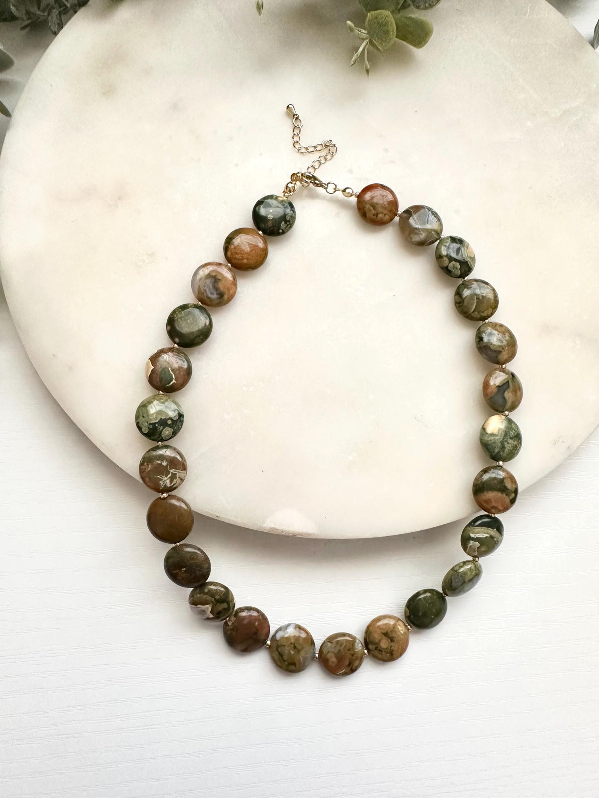 Rhyolite Coin Necklace | 14mm Natural Gemstone Necklace | Gold Filled Jewelry