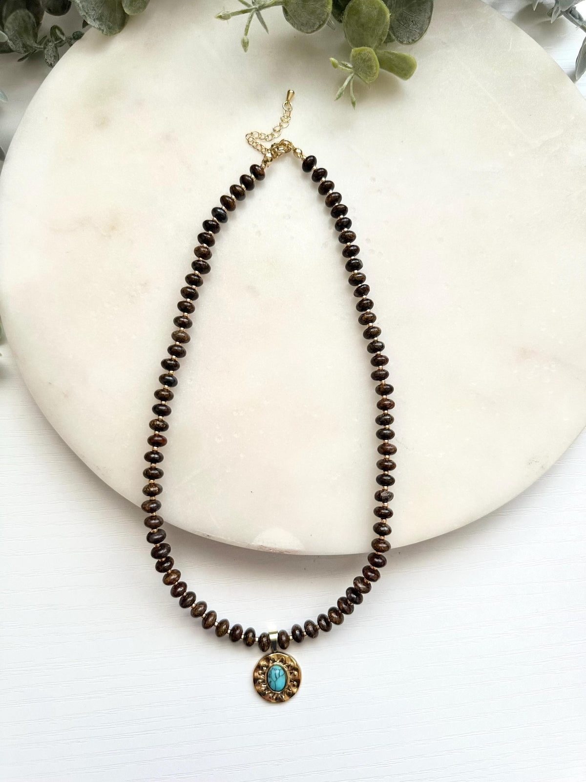 Bronzite & Howlite Pendant Necklace | Brown Gemstone Necklace | Gold Filled Jewelry