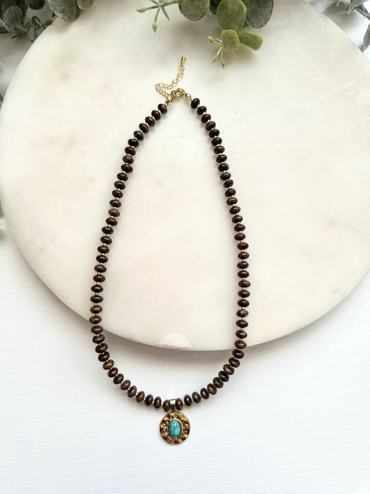 Bronzite & Howlite Pendant Necklace | Brown Gemstone Necklace | Gold Filled Jewelry
