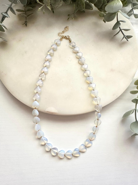 Opalite Heart Beaded Necklace -Gift-Heart Necklace-Summer Necklace