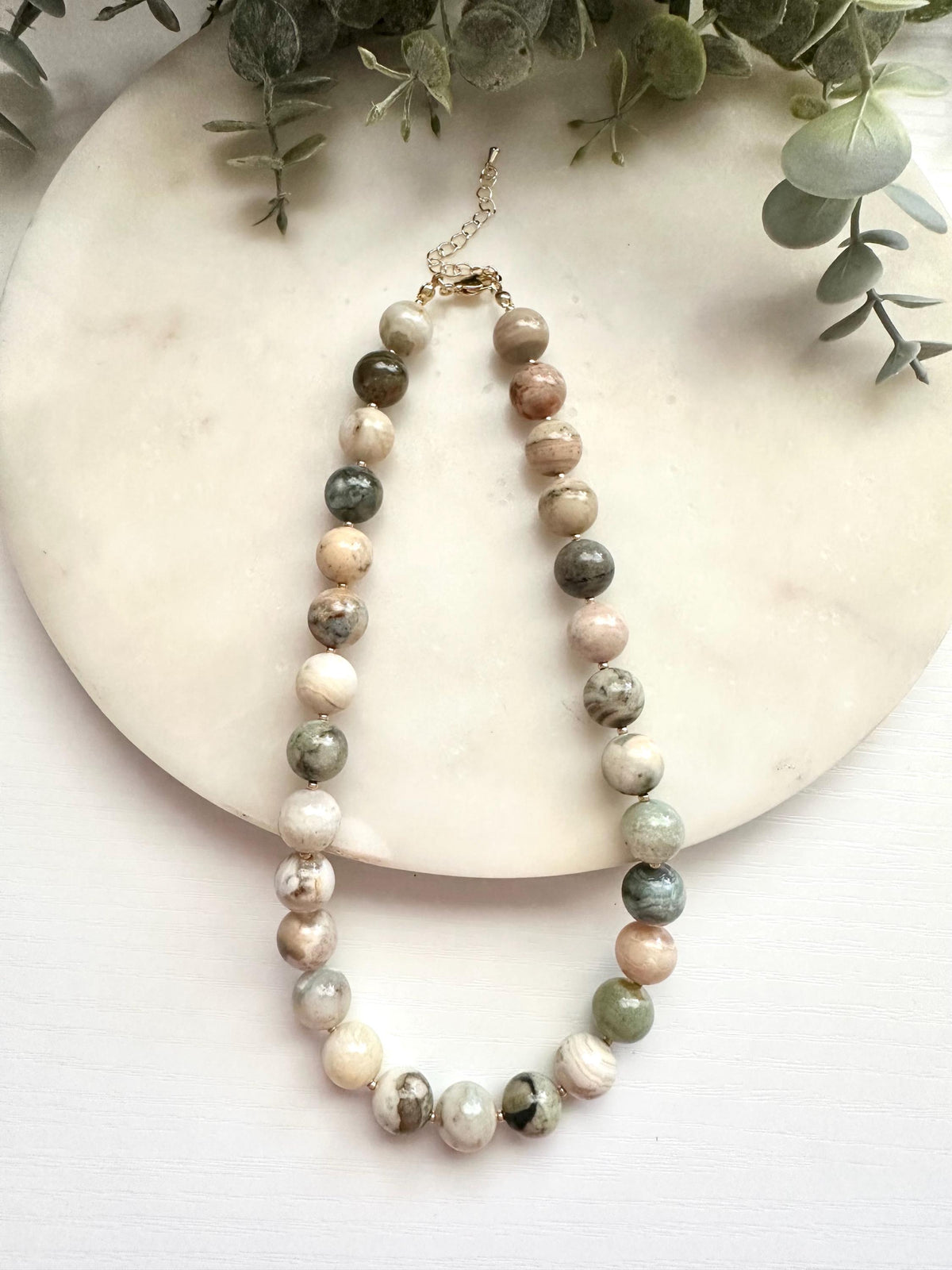 Romanian Agate Necklace | 12mm Natural Gemstone Necklace | Gold Filled Jewelry
