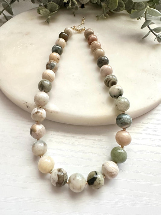 Romanian Agate Necklace | 12mm Natural Gemstone Necklace | Gold Filled Jewelry