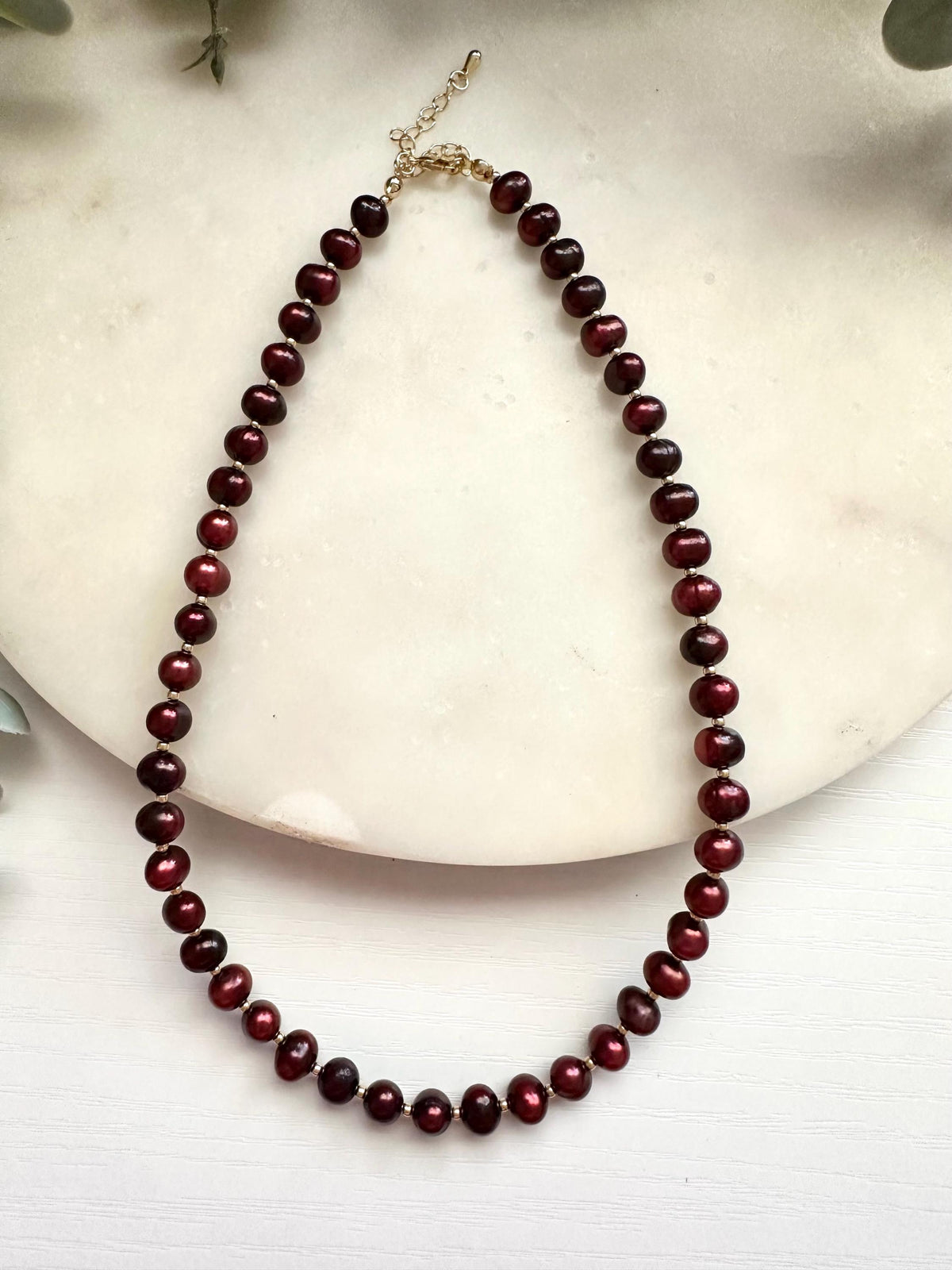 Cranberry Red Freshwater Pearl Necklace | 7mm Dyed Pearl Necklace | Gold Filled Jewelry