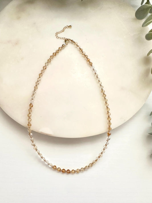 Gradient Citrine Necklace | 4mm Faceted Gemstone Necklace | Gold Filled Jewelry