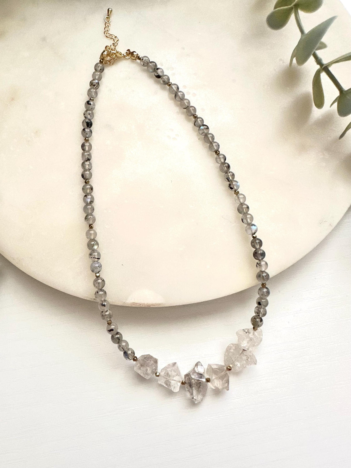 Labradorite & Herkimer Diamond Necklace | Gold Filled Gemstone Necklace