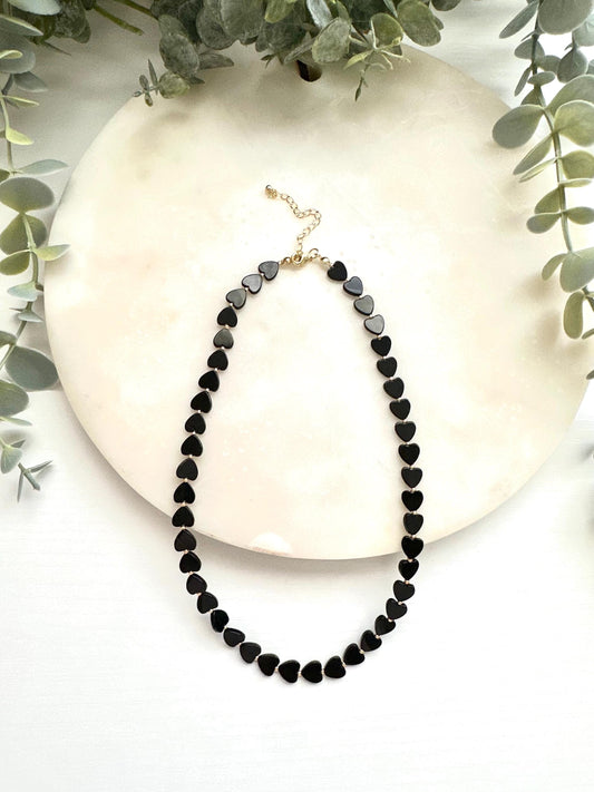Black Onyx Heart Necklace | 8mm Gemstone Necklace | Gold Filled Jewelry