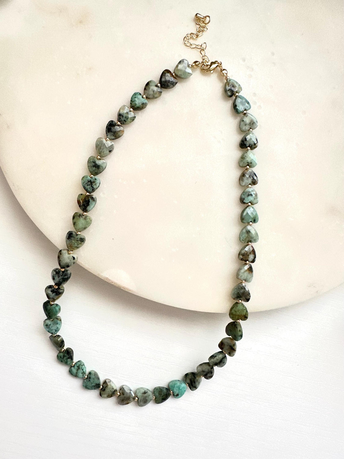 African Turquoise Jasper Heart Necklace | 9mm Faceted Gemstone Necklace | Gold Filled Jewelry