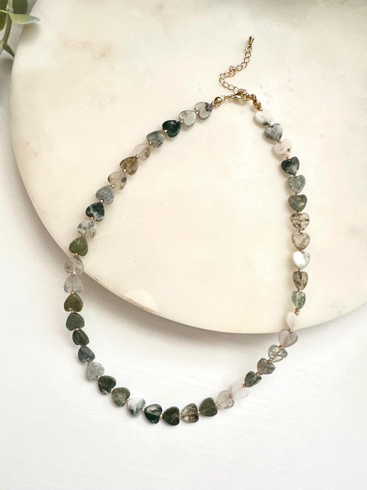 Moss Agate Heart Necklace | 8mm Green Gemstone Necklace | Gold Filled Jewelry