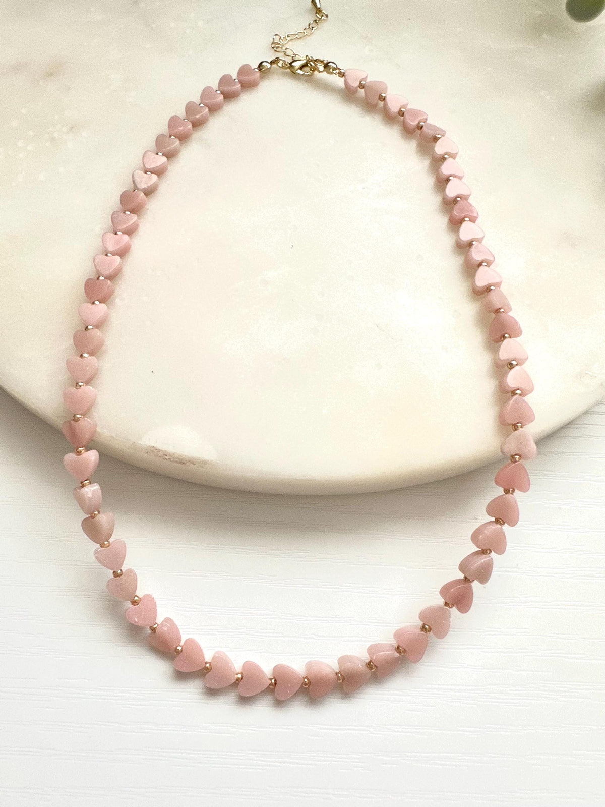 Chinese Pink Opal Heart Necklace | 6mm Blush Gemstone Necklace | Gold Filled Jewelry