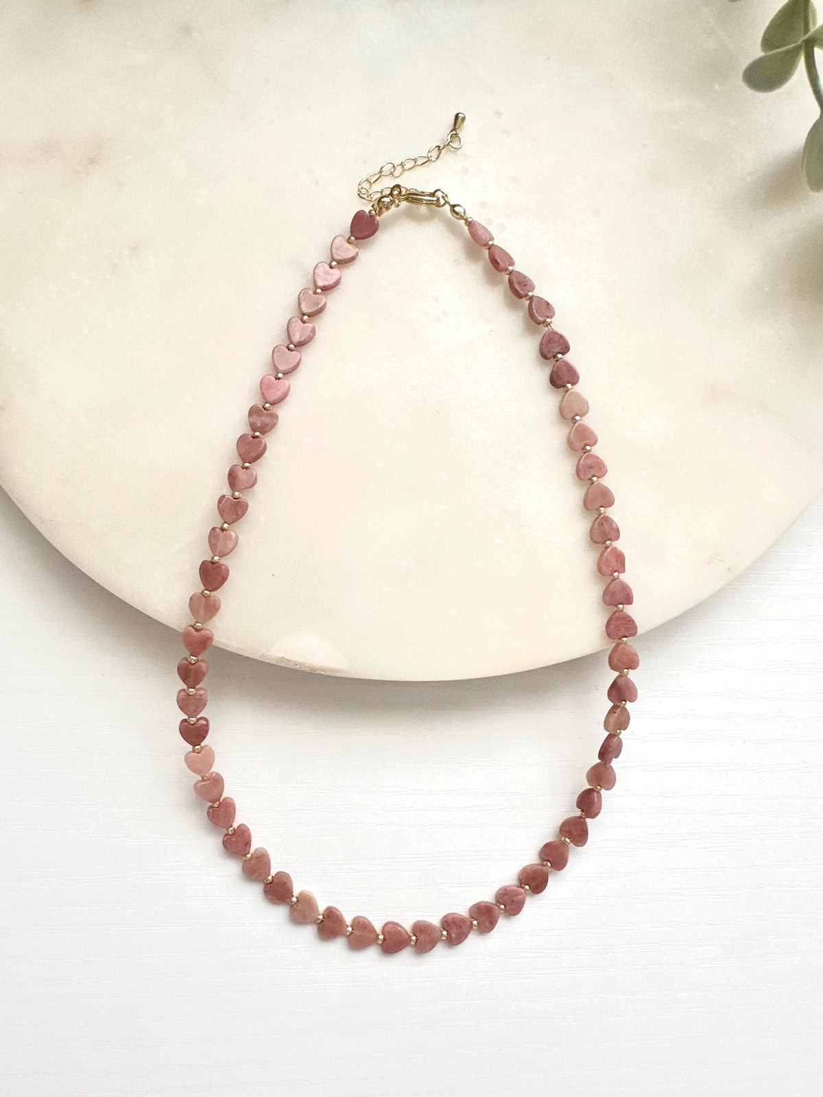Pink Petrified Rhodonite Heart Necklace | 6mm Pink Gemstone Necklace | Gold Filled Jewelry