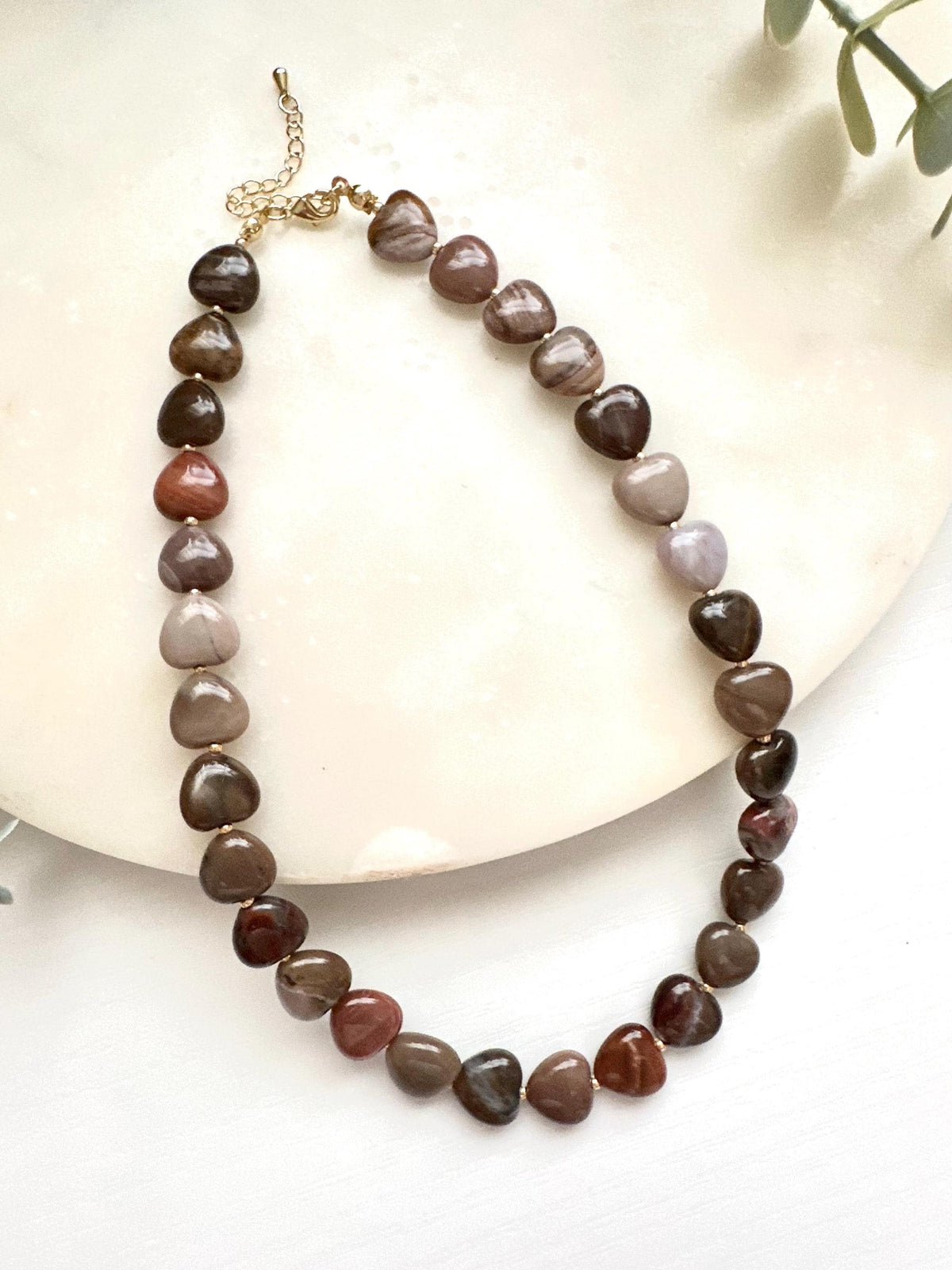 Petrified Wood Heart Necklace | 12mm Earth Tone Gemstone Necklace | Gold Filled Jewelry