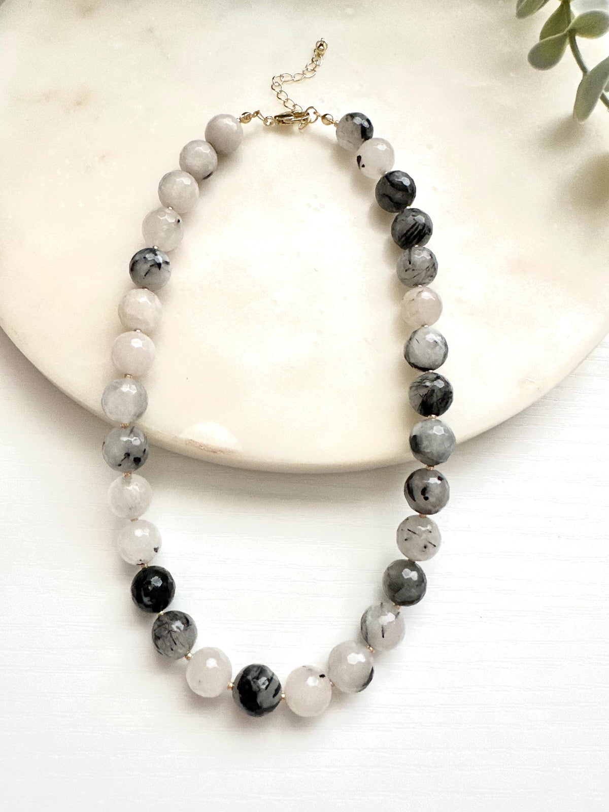Black Rutilated Quartz Necklace | Faceted Quartz Gemstone Necklace | Handmade Gold Filled Jewelry | Statement Necklace |