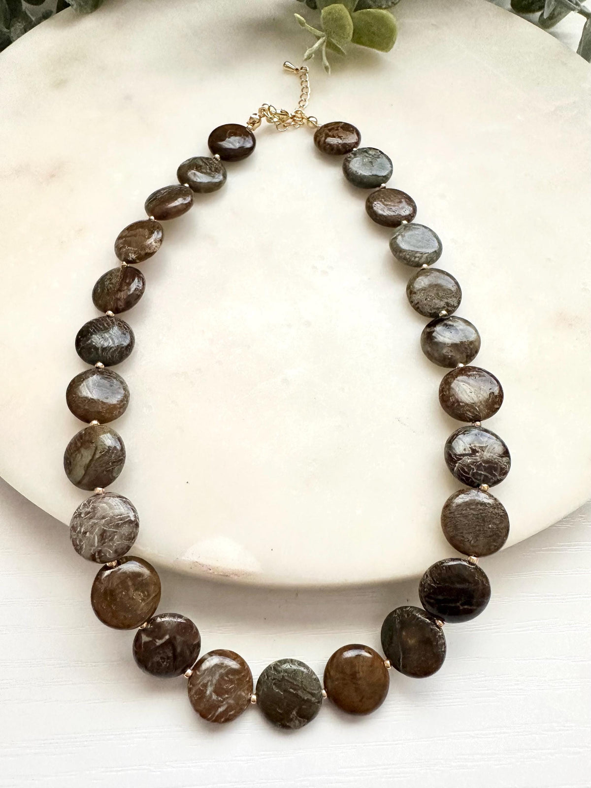 African Onyx Coin Necklace | 14mm Brown Gemstone Necklace | Gold Filled Jewelry