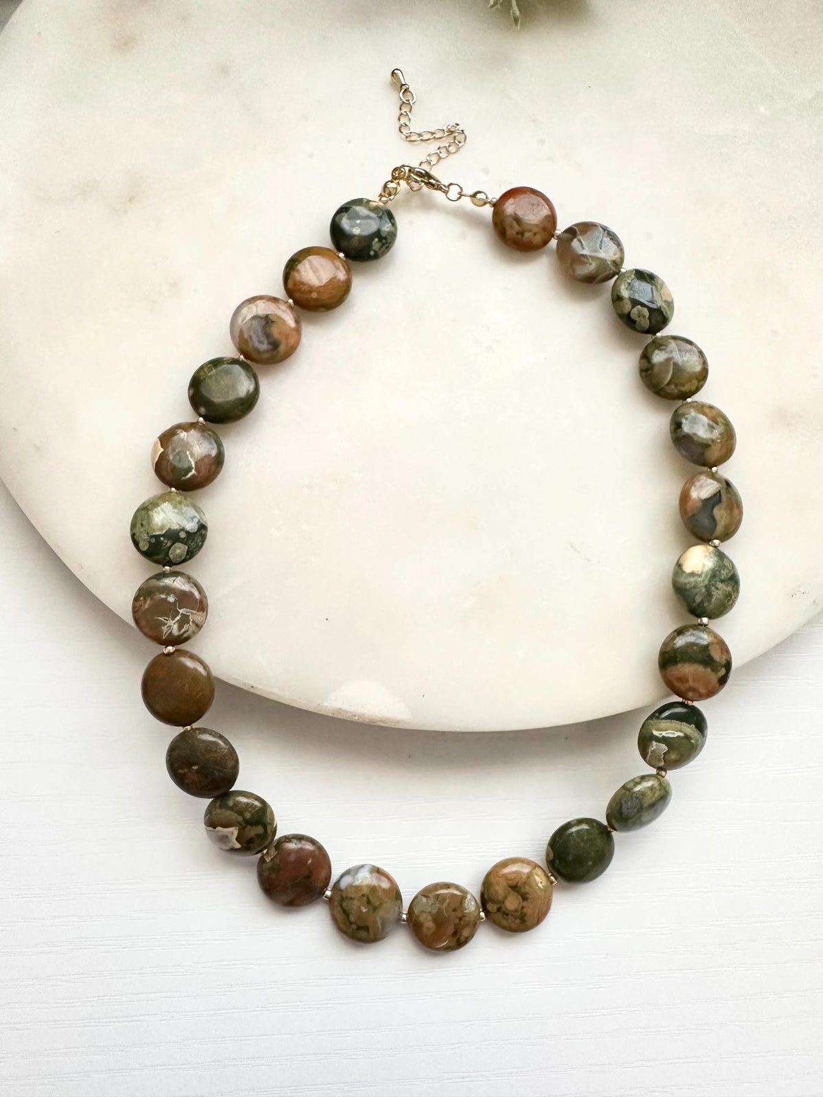 Rhyolite Coin Necklace | 14mm Natural Gemstone Necklace | Gold Filled Jewelry