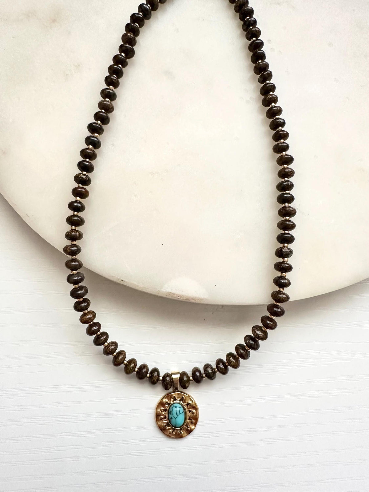 Bronzite & Howlite Pendant Necklace | Brown Gemstone Necklace | Gold Filled Jewelry
