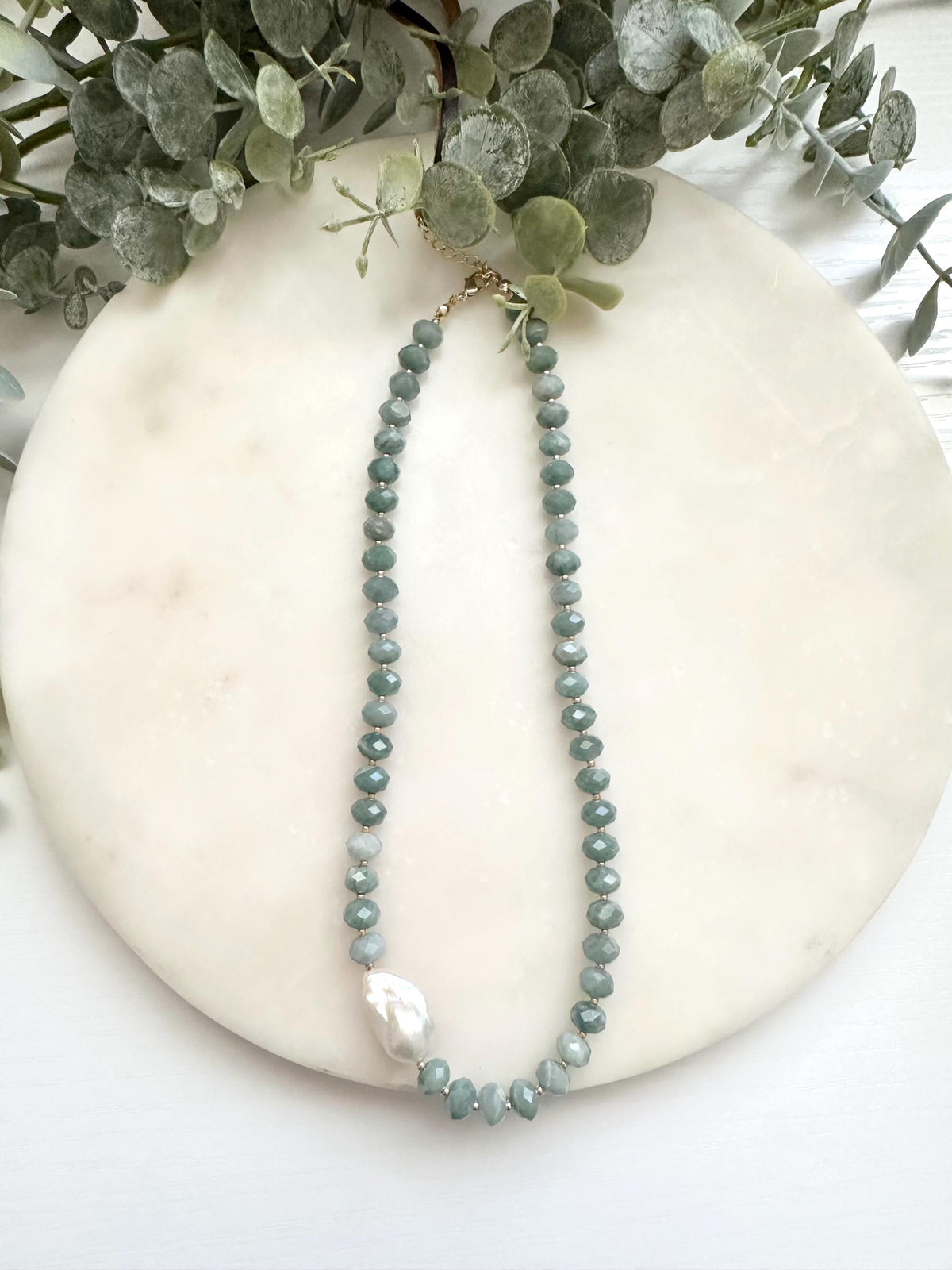 Guatemalan Green Jade & Baroque Pearl Necklace | Gold Filled Gemstone Necklace