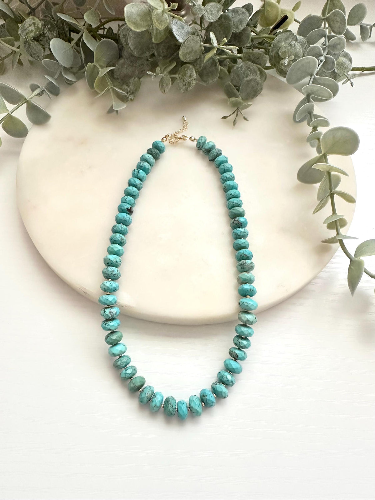 Reconstituted Turquoise Necklace | 10mm Faceted Rondelle Gemstone Necklace | Gold Filled Jewelry
