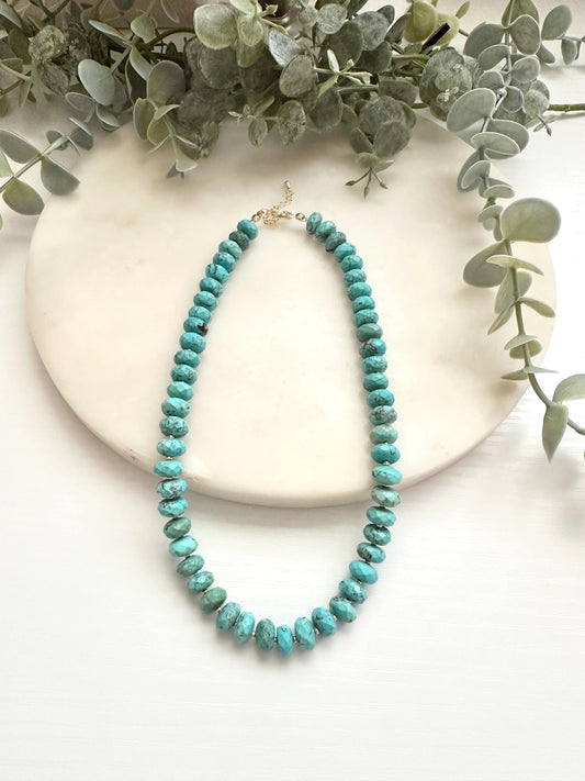Reconstituted Turquoise Necklace | 10mm Faceted Rondelle Gemstone Necklace | Gold Filled Jewelry