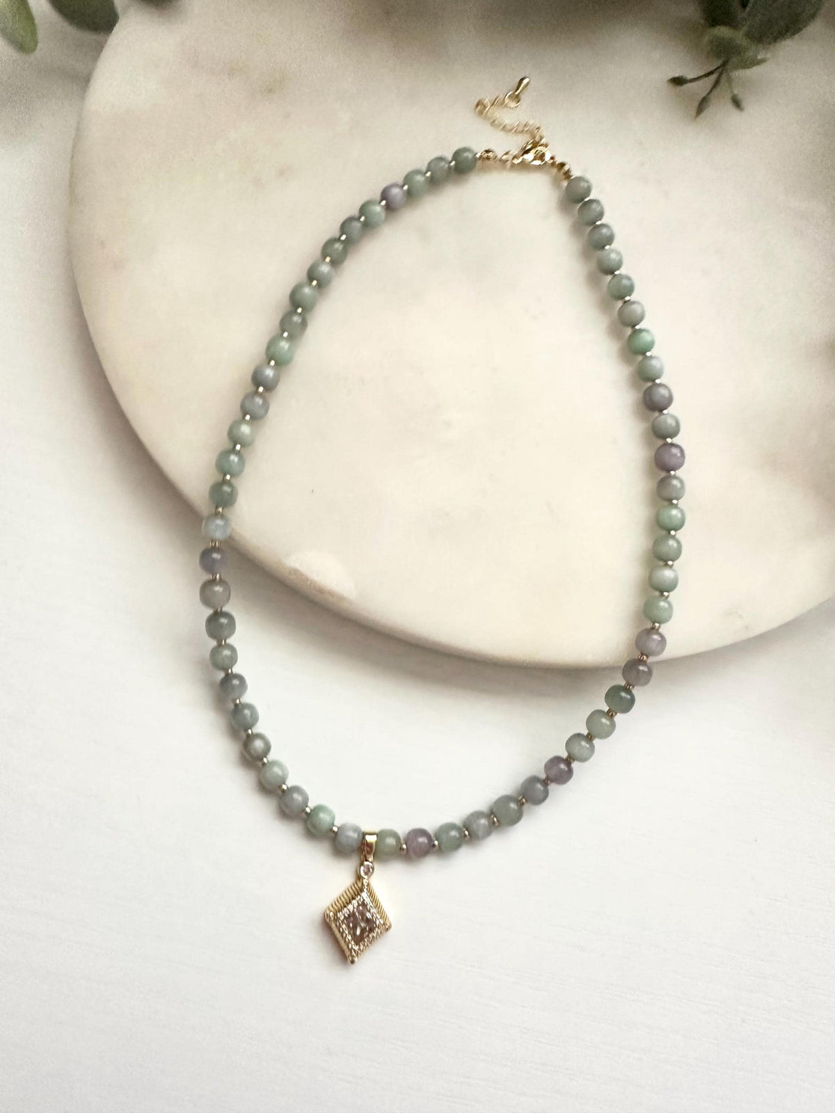 Green & Purple Kunzite Necklace | 6mm Gemstone Necklace with CZ Pendant | Gold Filled Jewelry