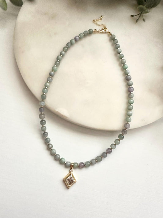 Green & Purple Kunzite Necklace | 6mm Gemstone Necklace with CZ Pendant | Gold Filled Jewelry
