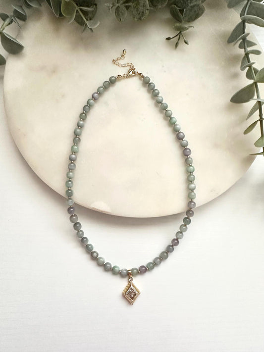Green & Purple Kunzite Necklace | 6mm Gemstone Necklace with CZ Pendant | Gold Filled Jewelry