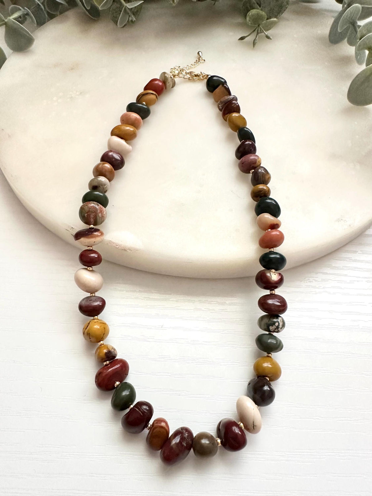 Mookaite Jasper Pebble Necklace | 8–12mm Earth Tone Gemstone Necklace | Gold Filled Jewelry