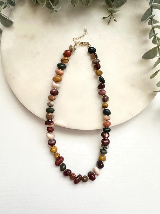 Mookaite Jasper Pebble Necklace | 8–12mm Earth Tone Gemstone Necklace | Gold Filled Jewelry