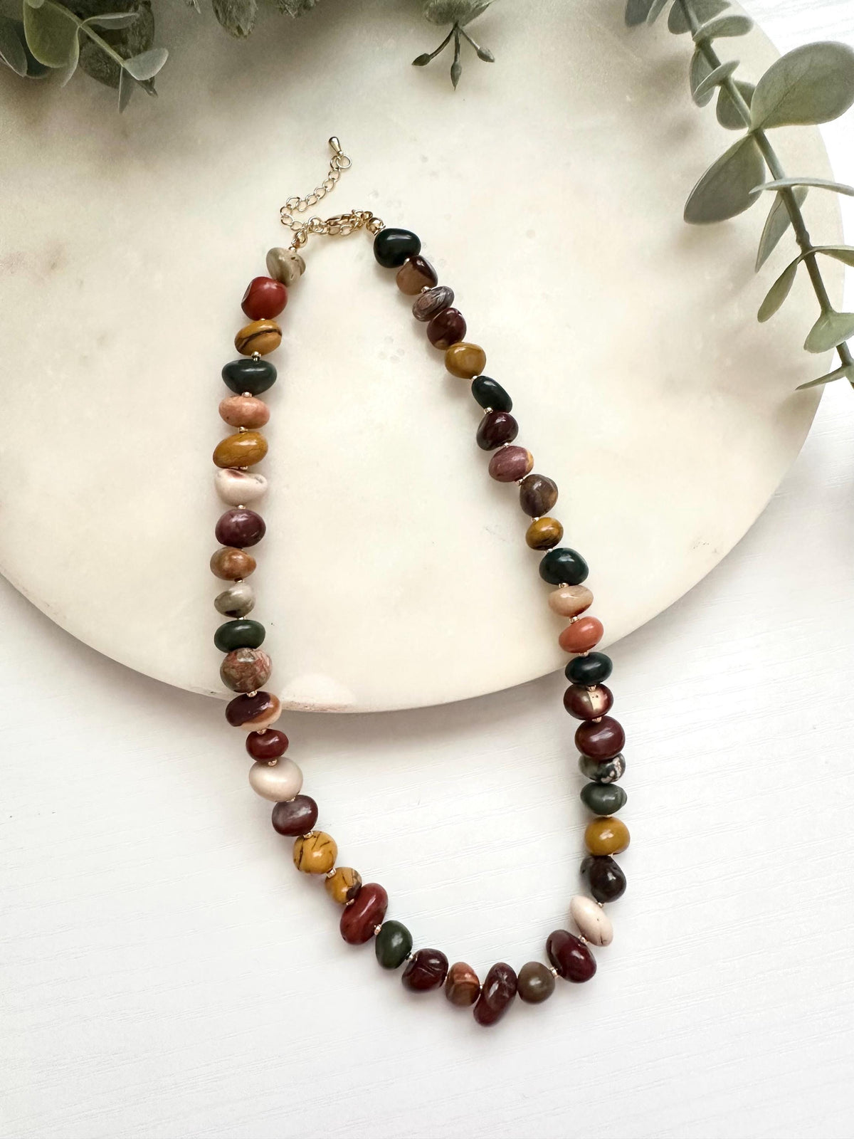 Mookaite Jasper Pebble Necklace | 8–12mm Earth Tone Gemstone Necklace | Gold Filled Jewelry