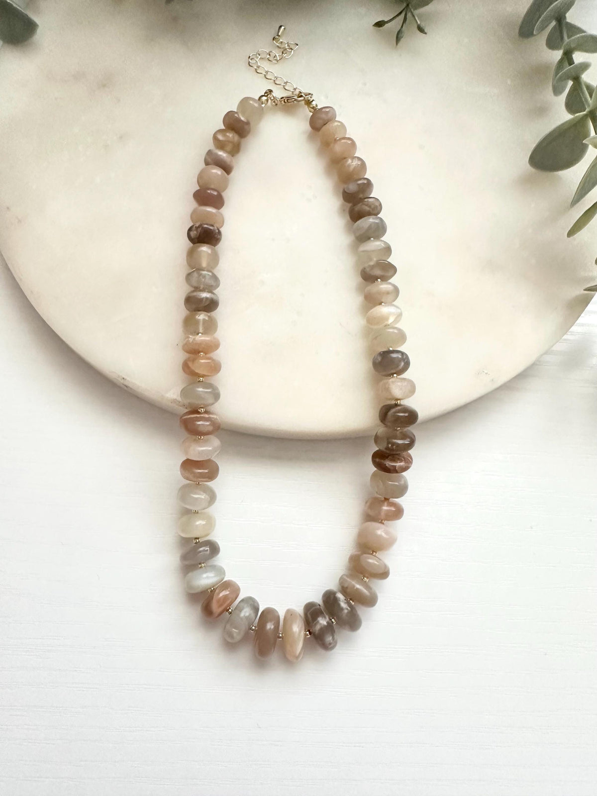 Graduated Multicolor Moonstone Necklace | 10–14mm Smooth Rondelle Gemstone Necklace | Gold Filled Jewelry