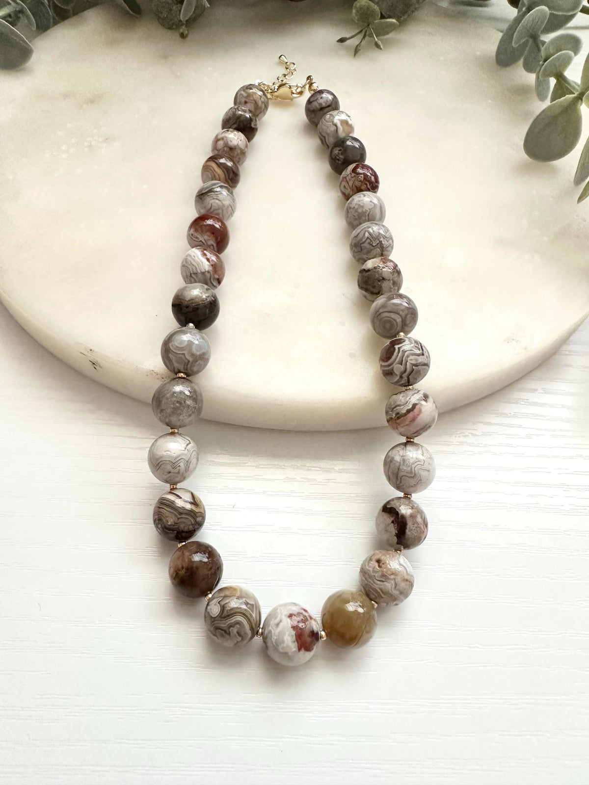 Mexican Crazy Lace Agate Necklace | 12mm Natural Gemstone Necklace | Gold Filled Jewelry