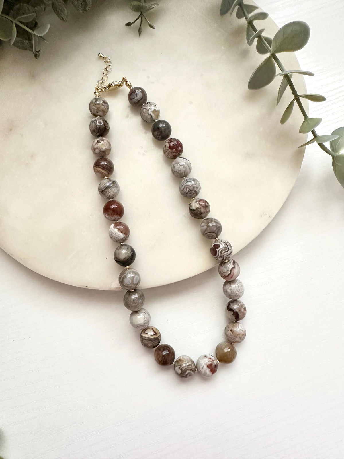 Mexican Crazy Lace Agate Necklace | 12mm Natural Gemstone Necklace | Gold Filled Jewelry