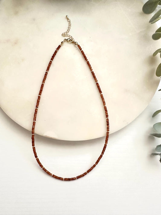 Hessonite Garnet Necklace | 3mm Faceted Gemstone Necklace | Gold Filled Jewelry