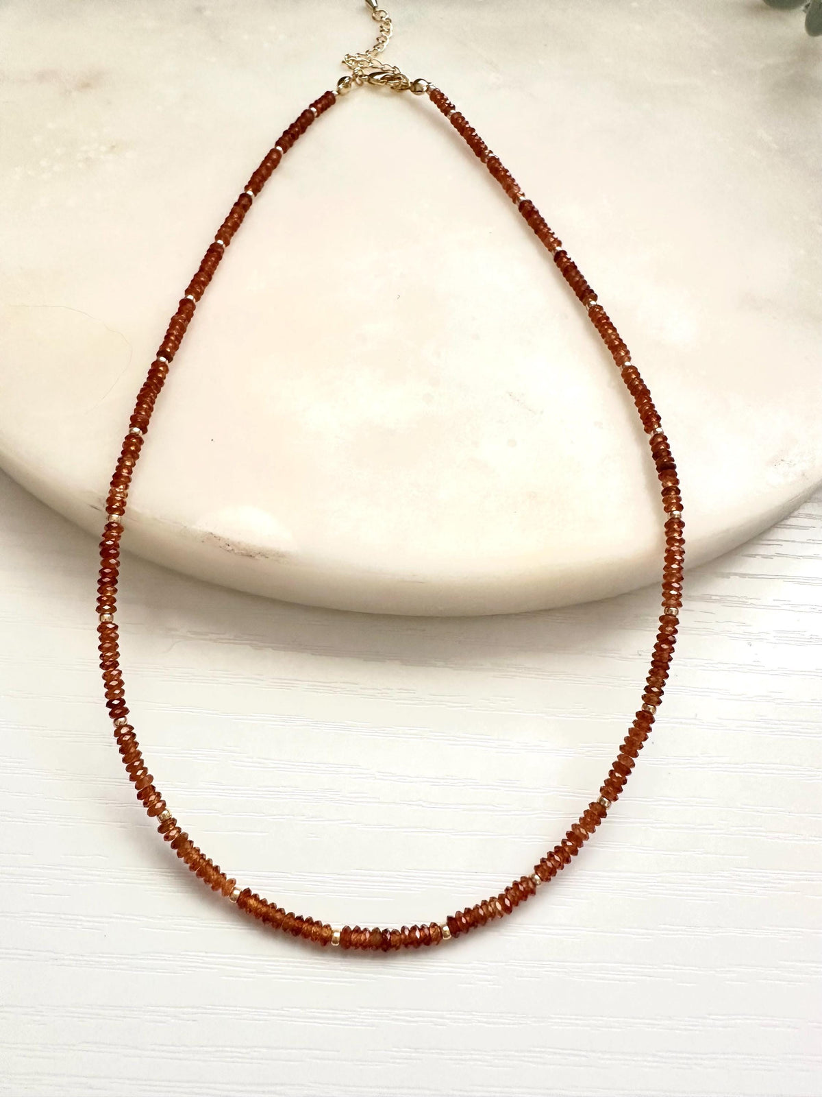 Hessonite Garnet Necklace | 3mm Faceted Gemstone Necklace | Gold Filled Jewelry