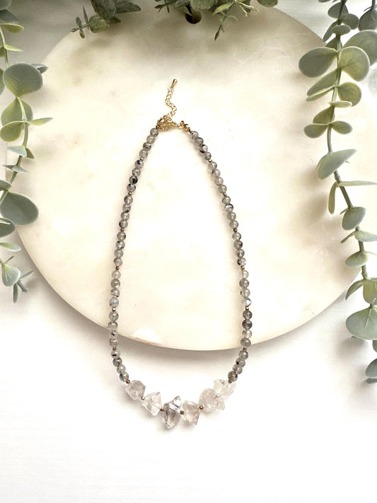 Labradorite & Herkimer Diamond Necklace | Gold Filled Gemstone Necklace